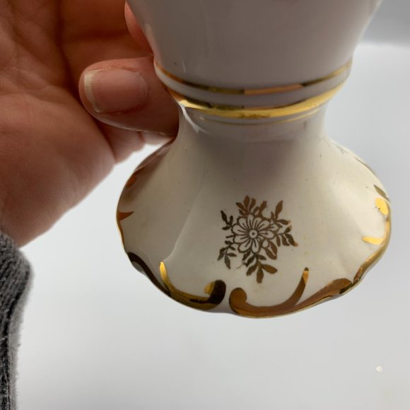 Vintage Elpa Alcobaca Gold Trimmed Floral Bud Vase Made in Portugal 6" High - Picture 11 of 13